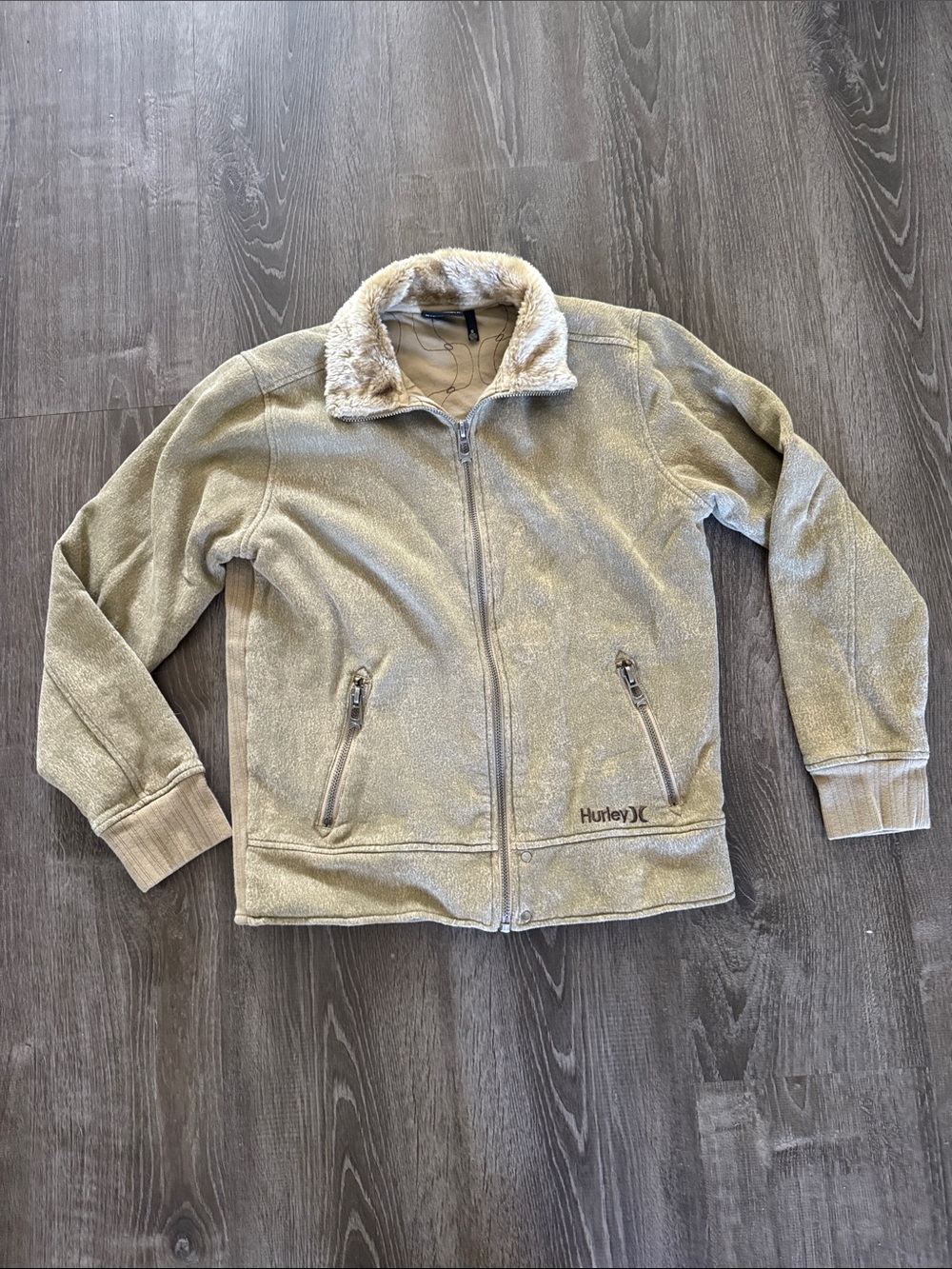 Hurley Men's Tan Sherpa-Lined Zip Jacket